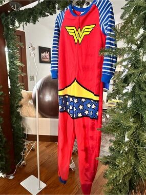 Women’s Superhero Wonder Woman Onesie Pajamas in Red, Blue & Yellow